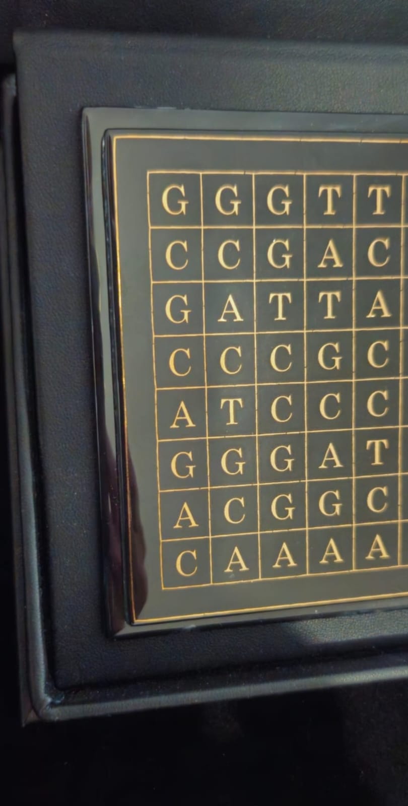 Dettaglio quadro DNA Your Art con sequenza genetica dorata